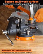 PONY 4 Inch Heavy Duty Bench Vise 4400LBS Clamping Force, Pro Workshop Workbench Vise with 360-Degree Rotatable Base and Anvil, 4-Inch Jaw Opening and Width for Woodworking, Drilling, Pipe Cutting