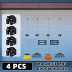 4 Pcs Magnetic Mop Broom Holder Movable Magnetic Broom Holder Rack, Anti Slip Wall Mounted Utility for Cleaning Tools, Garage, Kitchen, Laundry, Garden (Black)