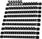 Socket Organizer Drive ABS Tools - Black Socket Holder, Premium Quality 9 Pieces Socket Holders Kit 1/4-Inch x 48 Clips, 3/8-Inch x 45 Clips, 1/2-Inch x 36 Clips（9PC,Black)
