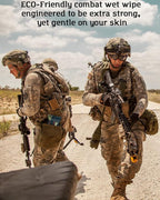 Black Unscented Camouflage Wet Wipes - Combat Wipes COMMANDO - Thick, Biodegradable, Heavy Duty Cleansing Cloths for Camping, Military, Hunting & Backpacking w/Aloe & Vitamin E (8 Pack, 200 wipes)
