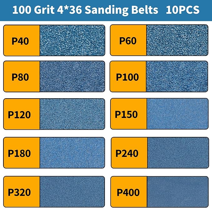 10-Piece 4 x 36 Inch 100 Grit Zirconia Sanding Belts, Heavy Duty Long-lasting Sanding Bands for Belt Sander, Rust Paint Removal, Wood Metal Grinding and Finishing