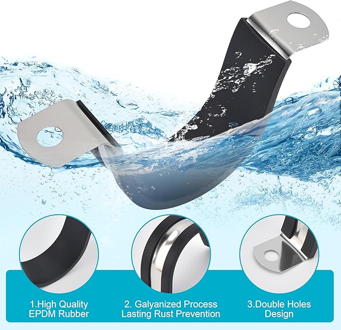 1-1/4 Inch 10 PCS 2 Holes Rubber Cushioned U Bracket Clamp, Reinforced Rigid Pipe Strap, Stainless Steel Conduit Straps Cable Clamp (32 mm) by Tavonuxt