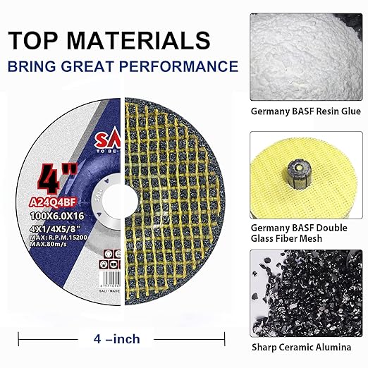 SALI 50 Pack 4 Inch Grinding Wheels for General Purpose Metal & Stainless Steel, Aluminum Oxide Grinding Disc for Angle Grinder, Depressed Center 4" * 1/4" * 5/8"(100 * 6.0 * 16 mm)