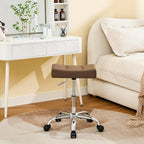 Vanity Stool with Wheels (Adjustable Height 17-21 inch) (300lbs Capacity) Faux Leather Nail Tattoo Vanity Massage Stool (Coffee Brown)