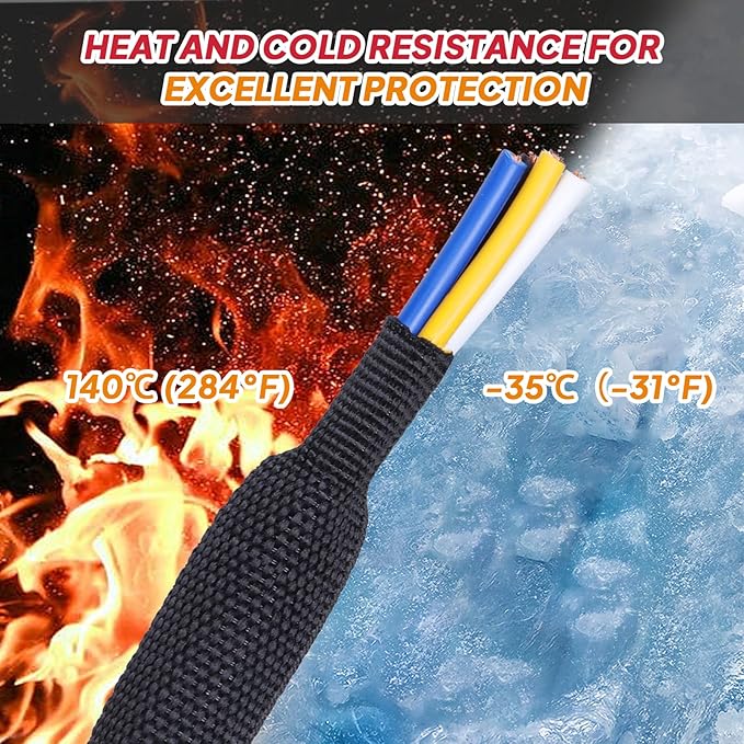 Black 2:1 Ratio Automotive Heat Shrink Braided Sleeving,Wear-Resistant Flat Woven Shrinkable Sleeve Fabric Car Cable Wires Hoses Protection (1"-19ft)
