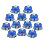 SALI 12 Pack Wire Cup Brush, 3 Inch Twisted Knotted Cup Brush for Grinders, with 5/8-11 Inch Arbor for Heavy Cleaning Rust, Stripping and Abrasive, for Angle Grinder