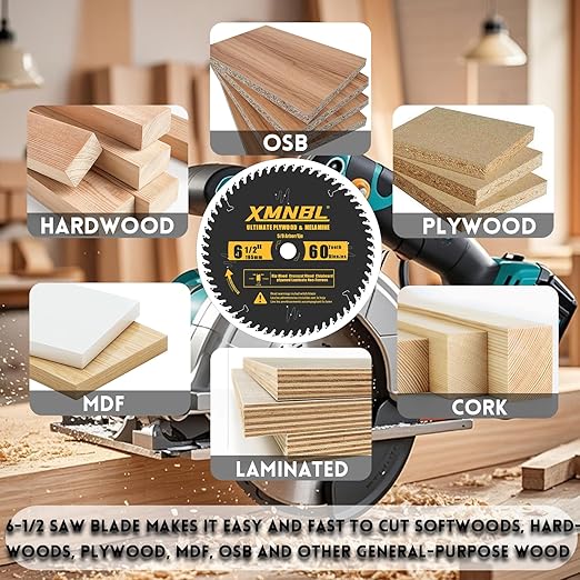 6-1/2 Inch Circular Saw Blade 60 Teeth,6-1/2 Saw Frame Ultra Fine Finish Circular Saw Blade,Compatible with for DEWALT,Makita,Skil Circular Saw,for Cutting Lumber,Plywood Material,5/8 Inch Arbor