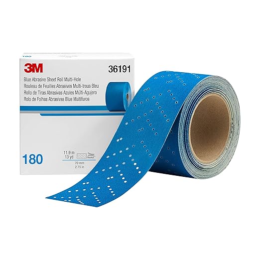 3M Hookit Blue Abrasive Sheet Roll, 36191, Multi-Hole, 2.75 in x 13 yd, 180+ Grade, Automotive Sanding Roll Sandpaper for Coating Removal, Body Repair, Auto Sanding