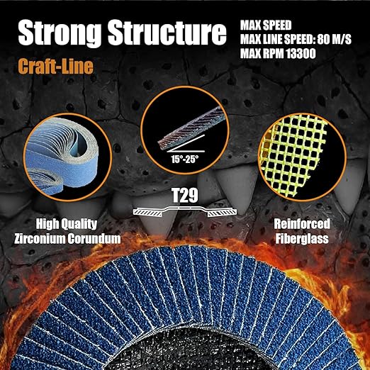 Merryland Flap Disc 4 1/2 inch Metal for Angle Grinder, 4.5inch 40 Grit T29 Flap Wheel 10 Pack, Blue Zirconium Corundum INOX Stainless Steel Iron Universal, Craft-Line FC1107214-10