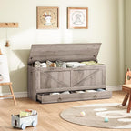 HOOBRO Storage Chest, 43.3" Toy Chest with Drawer, Wooden Storage Bench, Sturdy Entryway Bench Supports 220 lb, Shoe Bench, Safety Hinge, U-Shaped Opening, Easy Assembly, Greige BG711CW01G1