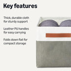 Amazon Basics Collapsible Storage Bins with Leather Handles, Charcoal, Large, Pack of 3