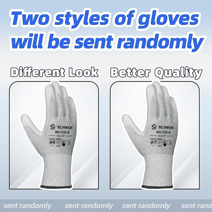 Schwer 12 Pairs ANSI A6 Cut Resistant Gloves CR7120 Cut Proof Work Gloves, Touchscreen, for Men and Women Used for Woodworking, Glass Cutting, Construction, Cargo Handling, Car Repair, S