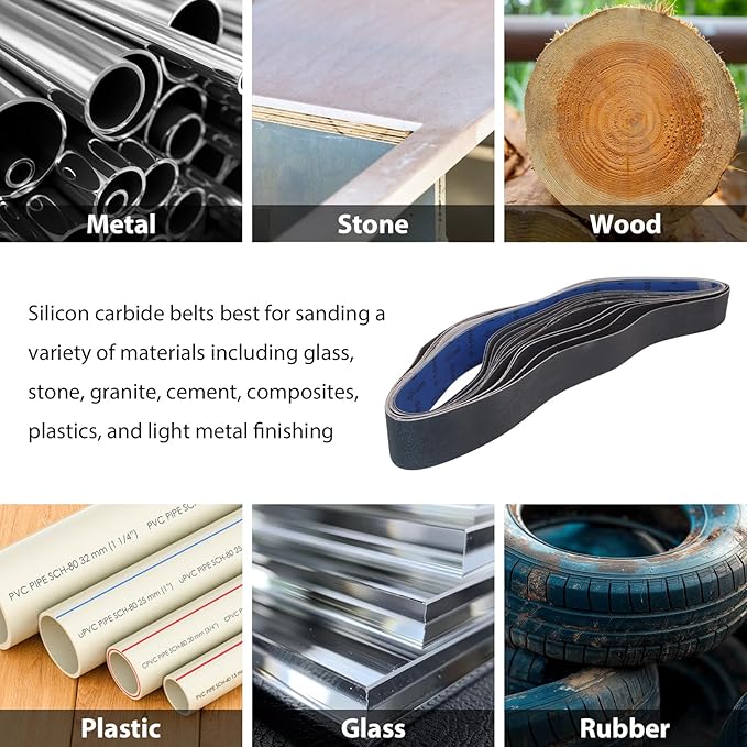 Taokyid 6 Pack 2 x 72 Inch Silicon Carbide Sanding Belts, 120, 240, 400, 600, 800, 1000 Assorted Grits 2x72 Inch Belt Sander Belts For Knife Sharpening and Metalworking, 2x72 Grinding Belt