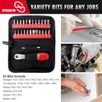 STREBITO Right Angle Screwdriver Set, Low Profile 26 Piece Small Ratchet, Stubby 90 Degree Ratcheting Screwdriver, Mini 1/4 Bit EDC Tool for Tight Spaces, Bike