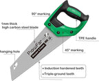14 inch Hand Saw 11TPI Pro Fine Cut for Wood, Plastic Pipes, Drywall, Trees Trimming & Pruning, Sharp for Woodworking, Green