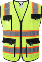 JKSafety Hi Vis Reflective Safety Vests for Men Women High Visibility Vest with Pockets Mesh Fabric Construction Safety Apparel Neon Vest for Work (220-Yellow 4XL)