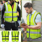 JaGely 30 Pack Reflective Safety Vests with Pockets, High Visibility Mesh Construction Vest for Men Women, Neon Yellow, Size L