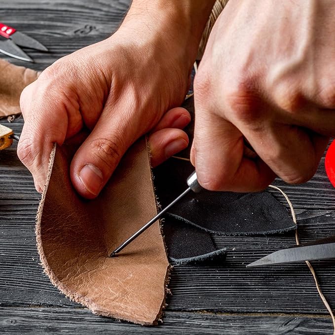 HARFINGTON 3pcs Handwork Sewing Awl Single Gourd Awl Leather Punch Hole Tool with Wooden Handle Scratch for Broken Wire Make Mark Drilling Stitching Repair and DIY Handmade, Dark Brown