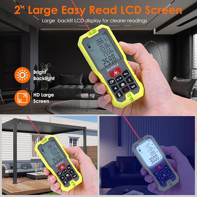 Laser Measure, 50M/165ft Digital Laser Tape Measure with Backlit LCD, ±2mm Accuracy, M/in/Ft Unit Switching, Measuring Distance,Area,Volume,Pythagorean, IP54 Shockproof(Red)