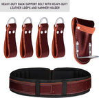 FUERI Tool Belt Men Heavy Duty 26 Pocket Tools Bags Pouches Holder Organizer for Carpenter Construction Electrician Framer Nylon Leather (Maroon & Green Tool Belt Suspender, Extra Large 42" - 48")
