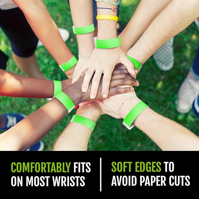 10,000 WristCo Neon Green Tyvek Wristbands for Events - Tamper-Proof Design & Fluorescent Color Prevent Reuse Premium-Grade Bracelets for Hospital & Medical ID, Party & VIP Identification