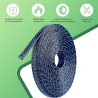 132 ft Expandable Braided Cable Sleeve Wire Loom PET Wire Sleeving，Wrap Management Mesh for Audio Video and Other Home Device Cable Automotive Wire - (1/2 Inch, 1/4 Inch, 2/5 Inch,3/4 Inch,Blue)