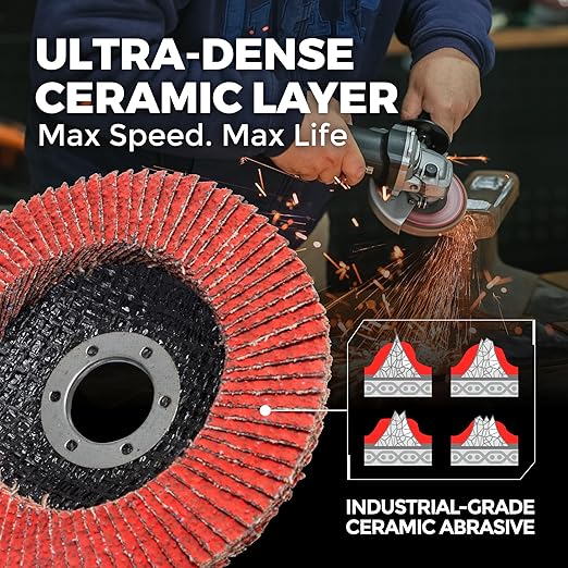 10 Pack Ceramic Flap Discs 4-1/2" x 7/8" Arbor for Angle Grinder, Mix Grit (36# 40# 60# 80# 120#) Type 29
