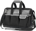 17-inch Tool Bag, Tool Box Organizer Storage, Wide Mouth Tool Tote Bag with Large Zipper, 17-Pocket Portable Adjustable Shoulder Strap and Ergonomic Handle (17" Molded Base)