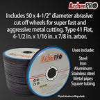 50 Pack 4.5” Abrasive Cut-Off Wheels for Metal Cutting. 4 ½ inch Cut Off Tool for Steel and Iron. Abrasive Metal Cutting Discs for Angle Grinder (50 Count 4-1/2” x 1/16” x 7/8”)