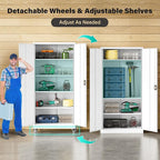 75" Tall Metal Storage Cabinet with Wheels,Rolling Garage Storage Cabinet with Lock,White Metal Cabinets with Wheels and Shelves,Tool Cabinets on Roller for Garage,Home,Office,Shop