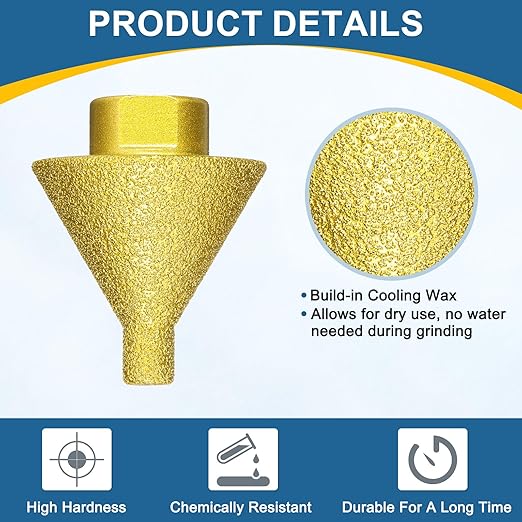 HARFINGTON Diamond Beveling Chamfer Bits Set 0-1.5" 0-2" Dia M14 Thread with Adapter, Countersink Drill Bit to Enlarge Holes for Porcelain Tile, Marble, Ceramic, Glass, Stones