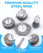 Rocaris 42 Pack Carbon Steel Wire Wheel, Cup, Pen Brush Set with 1/4-Inch Round Shank for Rust Removal, Corrosion and Scrub Surfaces