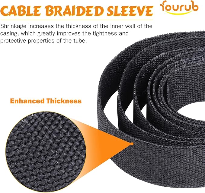 50% Ratio Heat Shrink Automotive Wire Loom Shrinkable Braided Sleeving Fabric Shrink Tubing Wear-Resistant Woven Wire Sheathing(1/2"-18ft)