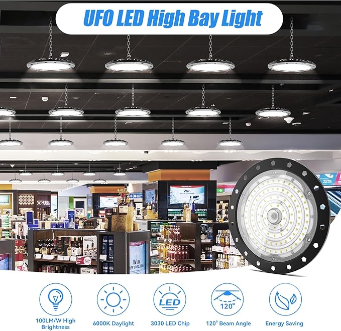 loyal 10 Packs 200W UFO LED High Bay Light, 20000LM LED High Bay Shop Light, 6000K Daylight LED Bay Light with 1.2M Cable US Plug, Commercial High Bay Lighting for Warehouse Workshop Garage Factory