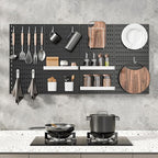 Pegboard Combination Kit, Wall Mounted Storage Set with 8 Pegboards & 32 Accessories Hanging, Black Peg Boards Organizer for Walls Display, Crafts Organization, Kitchen Organizer, 22" x 44"