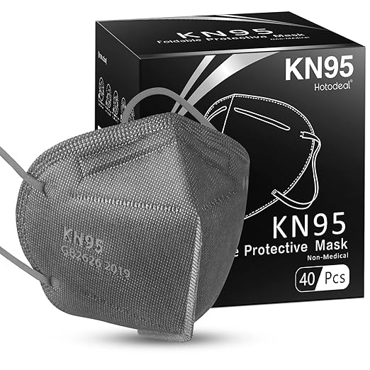 Hotodeal KN95 Face Mask 40 PCs, Grey KN95 Mask, 5 Layers Cup Dust Mask, for Men, Women, Healthcare Worker, Essential Workers