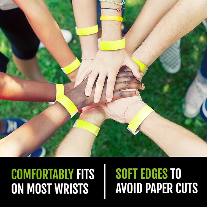 600 WristCo Neon Yellow Tyvek Wristbands for Events - Tamper-Proof Design & Fluorescent Color Prevent Reuse Premium-Grade Bracelets for Hospital & Medical ID, Party & VIP Identification