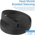 2 in 1 Heat Shrink Braided Sleeving, 1/2 Inch Shrinkable Fabric Sleeve Heat Shrink Insulating Tubing for Hose/Cable/Wire Protection (1/2"(12mm), 30FT)