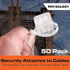 Heavy Duty, Strong 10-Inch Zip Ties and Reusable Label Boxes 50 Pk. Box Attaches to Sturdy Cord Bundler for Desk, PC and Desktop Cable Management. Great White Organizer for Cables, Wires and Equipment
