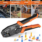 Preciva Crimping Tool Kit for Insulated Wire Connectors, AWG20-10 Ratcheting Wire Terminal Crimper with 400Pcs Insulated Connectors