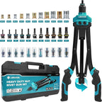 LIBRATON Rivet Nut Tool, 16" Rivnut Tool Kit, Hand Rivet Nut Tool kit with 11PCS Metric & SAE Interchangeable Mandrels, 110PCS Rivet Nuts, Carrying Case, Auto Release Nut Design