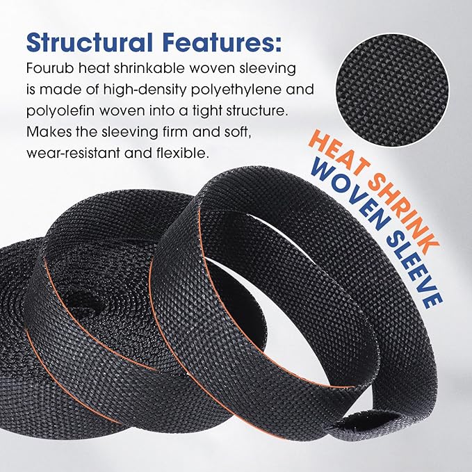 2 to 1 Heat Shrink Woven Tubing Abrasion Resistant Braided Sleeving Shrinkable Fabric Loom Protector for Auto Amp Harness Sheath Cable(1/2" ID-300inch)
