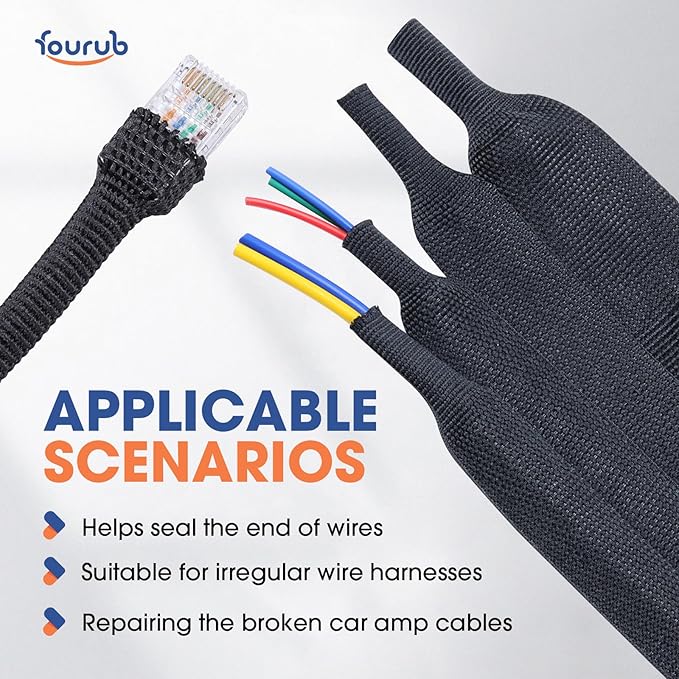 2 to 1 Heat Shrink Woven Tubing Abrasion Resistant Braided Sleeving Shrinkable Fabric Loom Protector for Auto Amp Harness Sheath Cable(3/8" ID-300inch)