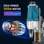 ZELCAN 1100W Mag Drill Press, Portable Magnetic Drill Press with 1.6" Boring Diameter, Heavy Duty Magnetic Drill with 11 Drill Bits, 2700 lbf 550 rpm Electric Drilling Machine with All-Copper Motor