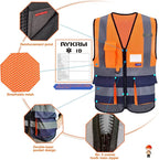 A-SAFETY High Visibility Mesh Safety Reflective Vest with Pockets and Zipper,Hi Vis Viz Reflective Safety Vest(Orange&Navy Mesh L)