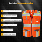 Class 2 Safety Vest with Zipper Front and multiple Pockets, High Visibility Vest, Meets ANSI/ISEA Standards