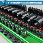 6-Piece Magnetic Socket Organizer Set, Holds Screwdrivers, Wrenches & Sockets, Rail System with Removable End Caps, for 1/4, 3/8, 1/2 Inch Drive Sockets, Tool Organization (Green & Red)