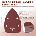 50pcs Mouse Sander Sandpaper Assortment Kit, 5 Hole Detail Sander Sandpaper Palm Sander Paper Mouse Sanding Pads Hook and Loop Sanding Sheets - 120/240 Grit