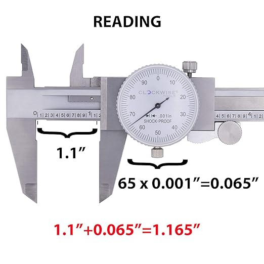 Clockwise Tools DDLR-0805 Pro Dial Caliper 0-8 Inch Double Shock Proof Stainless Steel Body SAE Measuring Tool