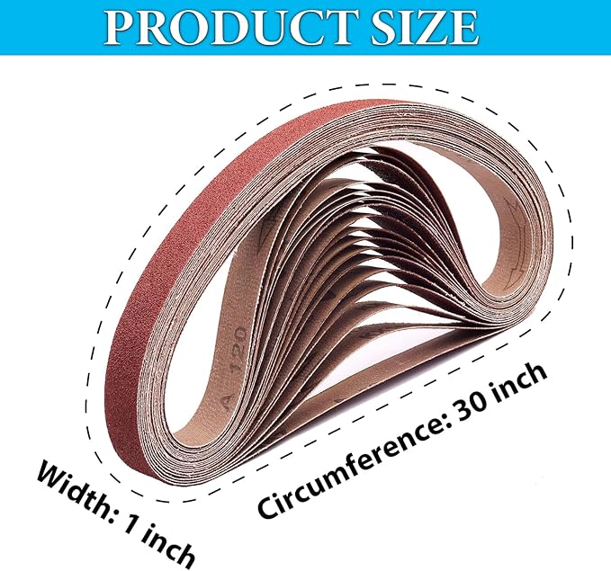 1x30 Inch Sanding Belts, 1 x 30 Aluminum Oxide Sanding Belt Assortment for Belt Sander, 2 Each of 80 120 180 240 320 400 600 800 1000 Grit,18 Pack (1x30in)